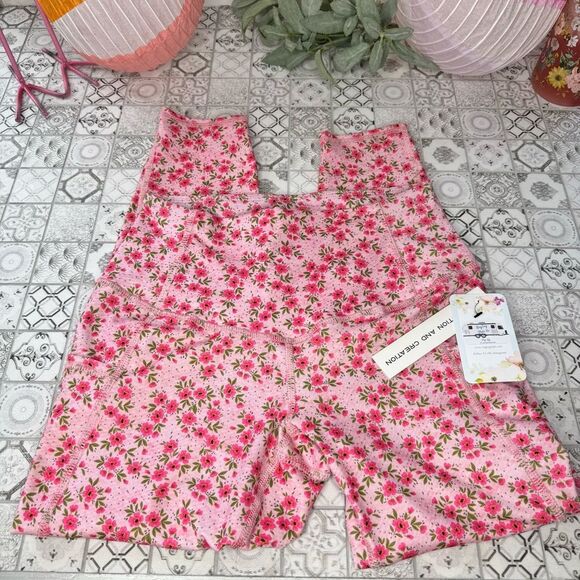 NWT Evolution and Creation Pink Floral Athletic Leggings - Picture 1 of 4